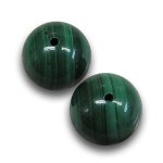 画像1: マラカイト/丸玉片穴10mmφ2個セット(サイズペアリング済) (1)