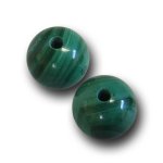 画像1: マラカイト/丸玉片穴6mmφ2個セット(サイズペアリング済) (1)