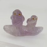 画像1: 天然石アメジスト彫刻/幸せを呼ぶ-フクロウ親子/w90mm (1)